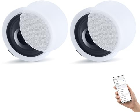 VEVOR Altavoces de Techo 203,2 mm, Sistema de Altavoces para Techo con Amplificador y Bluetooth, Montaje Empotrado con Cable, para Sala de Estar, Cine en Casa, Comedor, Balcón Cubierto, 1 Par