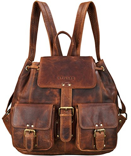 STILORD 'Larissa' Großer Echt Leder Rucksack im Vintage Look - Stilsicher Unterwegs Sein, Farbe:kara - cognac