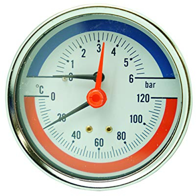 Thermo-Manometer 1/2 Zoll Rückeingang Manometer Ø80mm 6BAR 120C