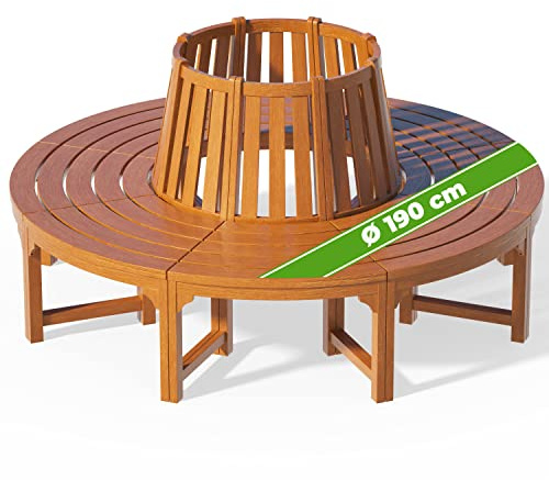 CASARIA® Circular Tree Bench With Backrest Eucalyptus Wood, Brown, 190cm