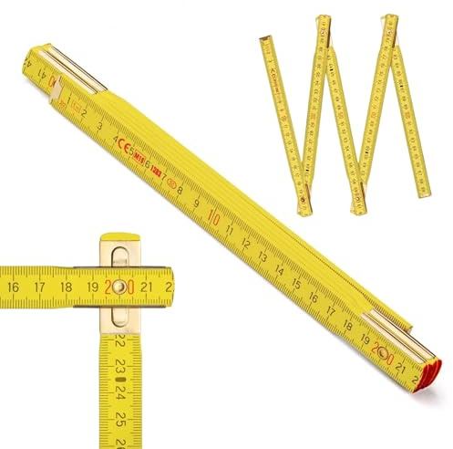 Metrie™ Zollstock Perfekt 5 – Gliedermaßstab 1m | Gelb | Lackiertes Holz, Stahlgelenke – Duplex Teilung, Hergestellt in der EU | Robuster & Präziser Holz-Gliedermaßstab | 1 Stück