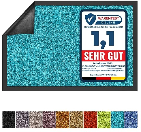 Floordirekt Schmutzfangmatte Rhine - waschbare & leistungsstarke Fußmatte - Sauberlaufmatte mit Rutschfester Rückseite - Türmatte für den Eingangsbereich (Türkis, 135 cm x 200 cm)