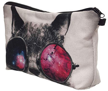 LKMY Trousse de maquillage, trousse de toilette, trousse de rangement pour pinceaux, stylos et crayons avec motif de chat de dessin animé, pochette de rangement pour maquillage pour femmes et filles