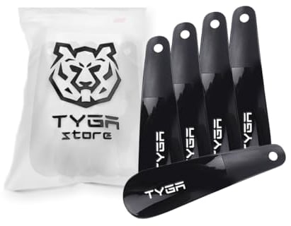TYGA STORE | 5 x Black Shoe Horns, Universal - Suitable For All Shoes, Heels, Boots & Trainers - Prevent Creases on Spine/Counter - Easily Slip In Your Feet. (For Men, Women & Children) (Pack of 5)