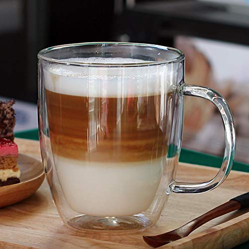 350ml Double-Wall Glass Cup Insulated Coffee Mugs Heat-Resistant Latte Espresso Glass with Handle, Clear Mugs for Coffee & Tea, Cappuccinos and Beverage (350ml)