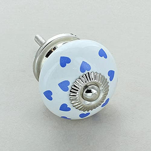 G Decor Türknauf aus Keramik mit Herzen, Vintage-Stil, Shabby Chic, Türgriffe für Schrank, Schublade, Ziehgriff (hellblaue Herzen)