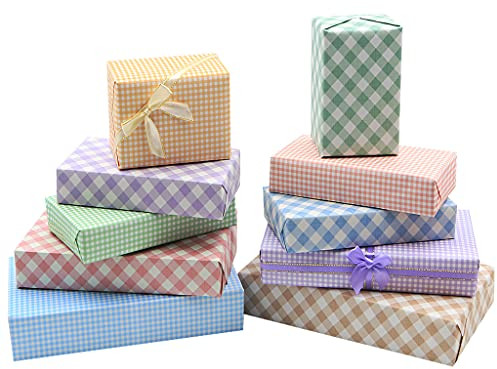 Klassisches kariertes Geschenkpapier, weißes Kraftpapier mit Karomuster, 10 Blatt Tartanpapier 50x70cm pro Blatt, für Familien Freunde Kinder in Geburtstag Hochzeit Baby Shower Herzlichen Glückwunsch