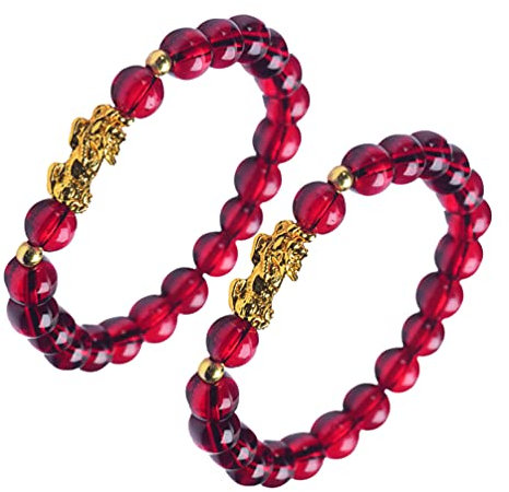 Holibanna Armbänder 2Pcs Granat Armband Armband Feng Shui Bead Armband Chinesischen Armband Vietnam Armband Goldene Wein Rot Armband für Frauen ?nner Schmuck