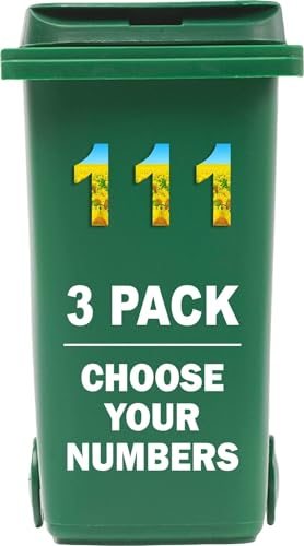 3 x Bin Numbers for Wheelie Bins, 0-9, Sunflower Dustbin Stickers, Easy Application 17.5cm Stick On Number Stickers - Weatherproof Self Adhesive Vinyl (1)