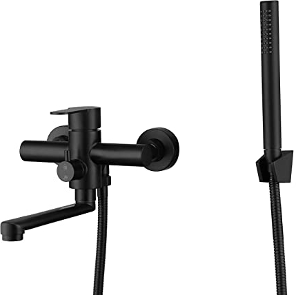 HomeLava Wannenarmatur mit Handbrause Einhebel Badewannenarmatur Wannenbatterie mit Brausegarnitur 304 Edelstahl Schwarz Duscharmatur mit Brause für Dusche Badewanne
