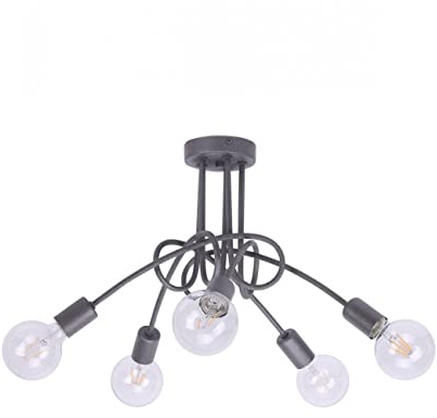 Light-Home Edison Deckenbeleuchtung Lampen Deckenlampen - Deckenlampe Industrial für Wohnzimmer Schlafzimmer und Esszimmer aus Metall - Pendelleuchte 5-Flammig - Graphit mit Glitzer