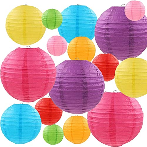 Linternas de Papel, 16 Piezas Farolillos de Papel Decorativas 4 6 8 10 Faroles de Paper Linterna, Papel Redonda Linterna Farolillo Papel para Boda, la Fiesta, el Cumpleaños, la Navidad Decoración