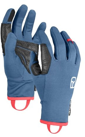 ORTOVOX Fleece Light Glove W - Leichter Fleece-Handschuh mit Smart-Finger und Leder-Handinnenseite für Skitouren - BLAU - Damen - M