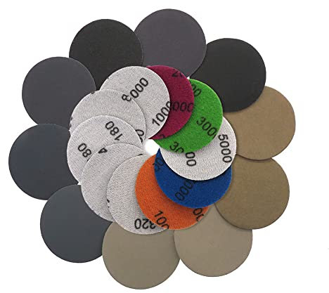 60pcs disques de ponçage ronds à eau sèche et humide de 2 pouces 50 mm Grain 800/1000/1200/1500/2000/3000 Disques de ponçage à crochet et boucle pour meuleuse électrique