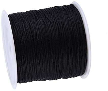 Fil Nylon pour Bracelet 100 m x 0.8 mm Cordon Satin de Soie Cordon Bracelet Coulissant, Fil pour Tisser des Colliers, Bracelet, Perle, Bijoux, nœud Chinois,Fabrication de Bijoux (Noir)