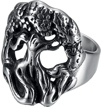 PAURO Herren Edelstahl Klassischer Vintage Baum des Lebens Siegelring Silber Größe 70 (22.3)