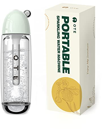 OTE Tragbar Wassersprudler, Sprudelwasser Maschine 450ml Soda Maker, Mini 8g Zylinder, Wasser Sprudel Gerät Keine Elektrizität, Doppellagige PET-Flasche, BPA-Frei, Grün(Keine CO2-Zylinder)