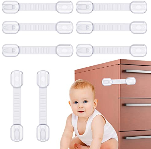 Phantasy® Selbstklebende Kindersicherung Schrank 8 Stück, Verstellbare Kinder Sicherheits-Schlösser mit Kleber, Ohne Bohren und Schrauben, für Kühlschrank, Toilettensitz