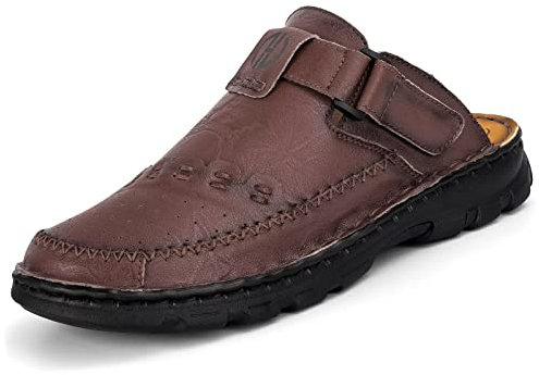 BUGUKI Sabots Homme Cuir Mules Été Sandales en Cuir Claquettes Marron Foncé 40