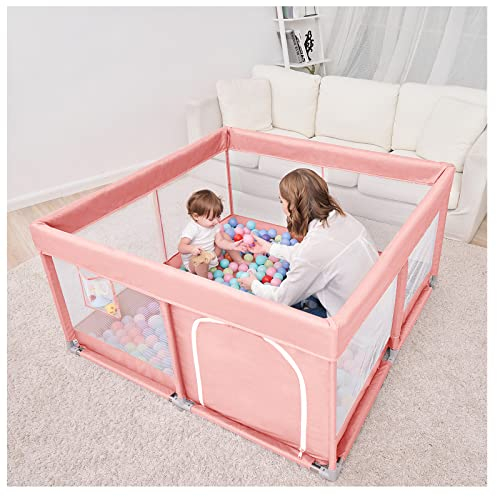 PandaEar Laufstall Baby Großer Kinderlaufstall, Laufgitter Baby Faltbar Baby Playpen Kinderzaun, Stabile Baby Gitter Laufstall mit Weichem Atmungsaktivem Netz für drinnen draußen, 127cm×127cm