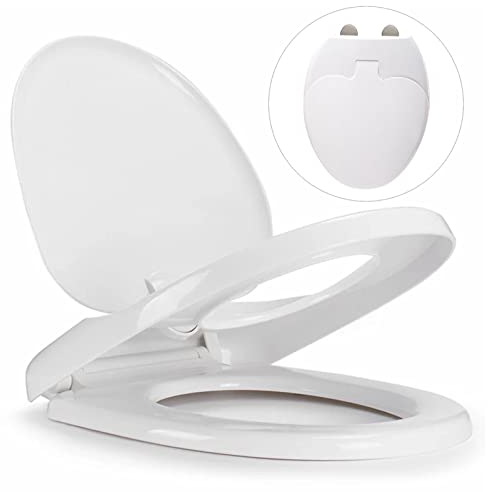 Anmas Power Family Toilet Seat with Built-in Potty Training Child Seat Soft-Close Quick Release Hinges Stainless Steel UK Compatible Standard Lid