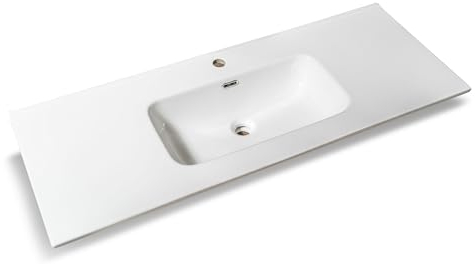NORBE | Lavabo Quadrato ad incasso in ceramica | 120 x 46 cm | Lavandino da Appoggio Design Moderno | Finitura Bianco Lucido | Lavamani senza Piletta| Sanitari Bagno (120,8 x 46,5 X 2 cm - Una vasca)