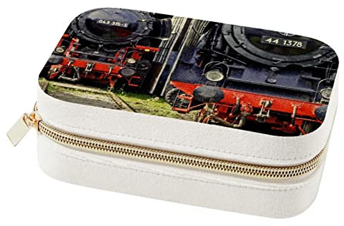 Diusye Joyero de terciopelo para mujer y niña, organizador de joyas de viaje, estuche de almacenamiento con bandeja extraíble - Locomotora de tren de vapor ferroviario