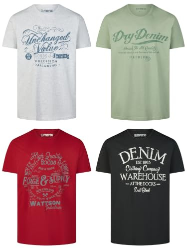 riverso Tshirt Herren Baumwolle Regular Fit RIVLeon 4er Set Pack Rundhals Kurzarm Sommer Tee Shirt Print, Größe:3XL, Farbe:Farbmix 31