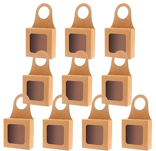 10 Pcs Kraft Paper Wine Bottle Box with Window, Hanging Foldable Gift Box Empty Wine Bottle Hanger Favor Box for Candy Truffle Chocolate Cookies Snacks