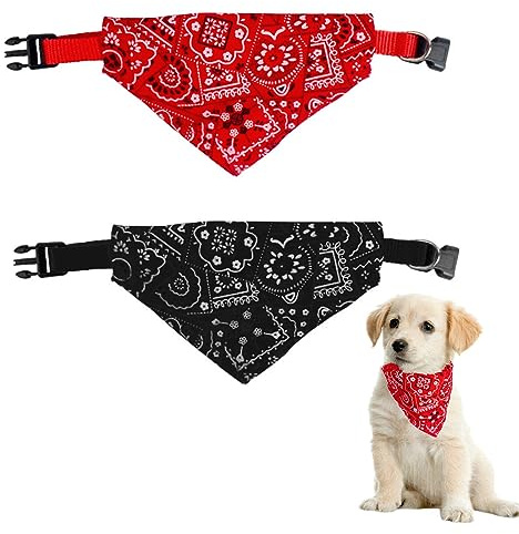 SULIUDAJI Lot de 2 bandanas pour chien - Avec collier - Triangle de cou - Réglable - Pour chiots, petits chiens et chats