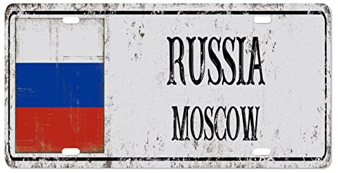 Yelolyio Russland-Kennzeichen für die Vorderseite des Autos, Größe 15,2 x 30,5 cm, rostfrei, Hauptstadt Moskau, Metall-Kennzeichen, Russland-Flagge, Aluminium, Neuheit, Nummernschild, Auto-Etiketten,