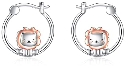 Löwe Creolen Ohrringe 925 Sterling Silber Löwe Ohrringe Schmuck Geschenke für Damen Mädchen (Löwe)