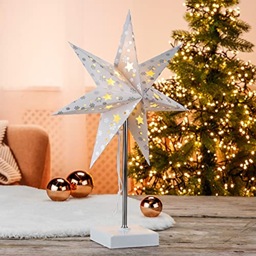 Weihnachtstern LED Tischlampe LED - Papierstern H47cm Dekostern Batteriebetrieben An/Aus Schalter Tischleuchte
