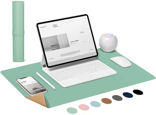 LeKuni Sous Main Bureau 80X40cm, Tapis de Souris XXL Antidérapant, Tapis Bureau Double Face En Cuir Et Liège, Protecteurs De Bureau Étanche Pour Le Bureau Et La Maison, Vert