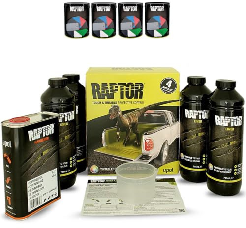 Raptor Lack Beschichtung 4er Set + 4x 0,1 L Raptor Farbkonzentrat. Alle RAL Farben/Upol (RAL 7036 Platingrau)