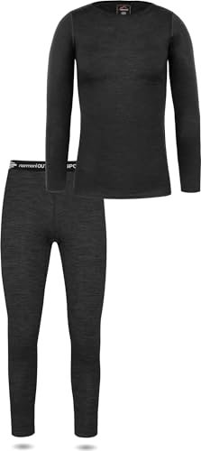 normani Damen Merino Unterwäsche-Set Garnitur (Langarmshirt Unterhemd und Unterhose) 100% Merinowolle Thermounterwäsche Ski-Funktionsunterwäsche Farbe Anthrazit Größe L