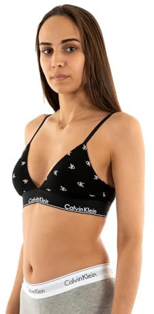 Calvin Klein Damen BH Bralette Triangle herausnehmbare Polster, Schwarz (Black Diamond Logo Print), XS