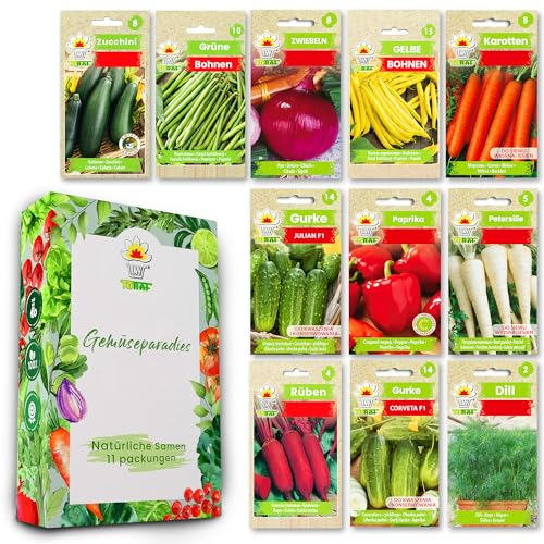 LW TORAF Set de Semillas Huerto XXL 12 variedades premium de hortalizas, 2500 semillas, plantas de jardín, balcón, cocina, cebolla, judía, eneldo, zanahoria, pepino,tomate,pimiento,plantas aromaticas