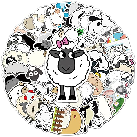 Norinoya 50PCS Stickers for Laptop Skateboard,Water Bottles,Bumper,Helmet Stickers,Refrigerator Decor Stickers for Party Supply (Sheep)