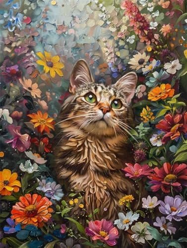 AxiangziK Poster Set Kunst Wandbilder Wohnzimmer Schlafzimmer, Katze Zwischen Blumen 40X50Cm Modern Leinwandbild Für Wohnzimmer Schlafzimmer Küche Esszimmer Und Büro- Moderne Wanddeko Für Sc