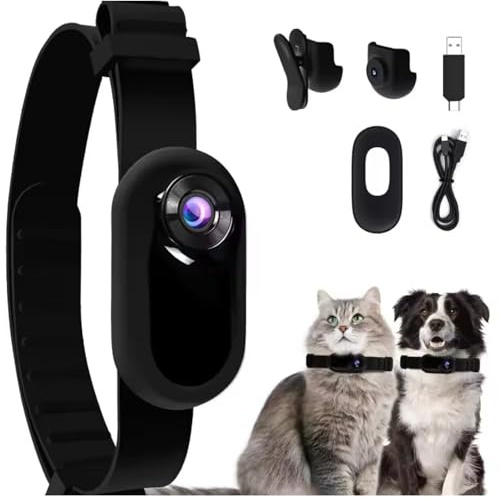 Cat Camera Collar - 120° Wide Angle Pet Dog Collar Camera, HD 1080P Multi Fuctional Pet Cat Tracker for Video Records Outdoor, Dog/Cat Birthday Gift (Black)