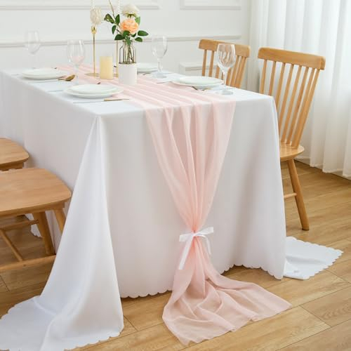 CHUQING Chiffon Tischläufer,Tischläufer Rosa,dünner Dekostoff Table Runner Hochzeit Organza Gaze Tischläufer,70 x 300 cm