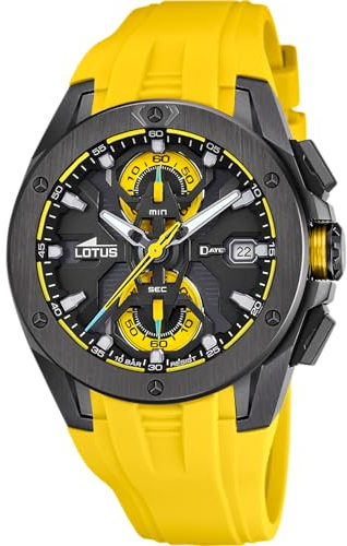 Montre Lotus pour Homme 18943/1 Vortex Boîtier en Acier Inoxydable Noir Bracelet en Caoutchouc Jaune