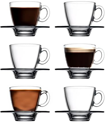 vienberg 12 tlg. Aqua Espresso Gläser Set | 6 Gläser + 6 Unterteller | kleine Kaffeegläser dicke Gläser | Mokka Tasse Glas | Made in EU