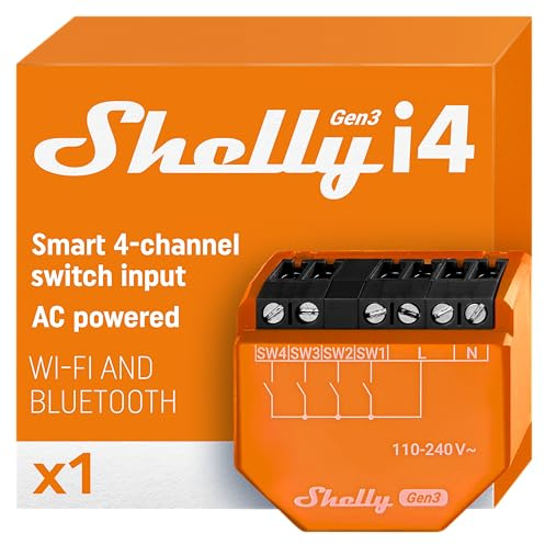 Shelly i4 Gen3 | WLAN-Smart-Controller mit 4 digitalen Eingängen Schalter | Hausautomation | Funktioniert mit Alexa | iOS-Android-App | Kein Hub erforderlich | Fernsteuerung | Multi-Klick