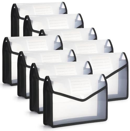 FYY Dokumententasche A4, 9 Stück Dokumentenmappe A4 Dokumente Aufbewahrung mit Druckknopf und Tasche, Wasserdicht Kunststoff Geldtasche Mappen für Reise Büro Schule, 9 Schwarz