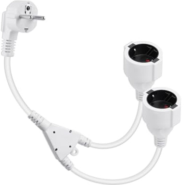 YANBORONSN Câble d'Extension à Double Prise, Câble d'alimentation à Contact de Protection 1 à 2, Distributeur en pour Une Utilisation intérieure et extérieure (90 degrés, Blanc, 1 Minute 2)