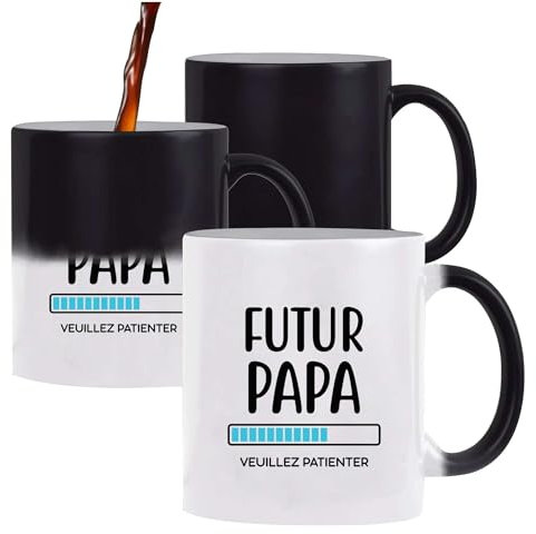 Otshirt Tasse Magique Futur Papa Veuillez Patienter | Mug qui change couleur avec la chaleur | Idée Cadeau Père Humour Original Noël Anniversaire Fête des Pères Famille Amour Naissance Retraite