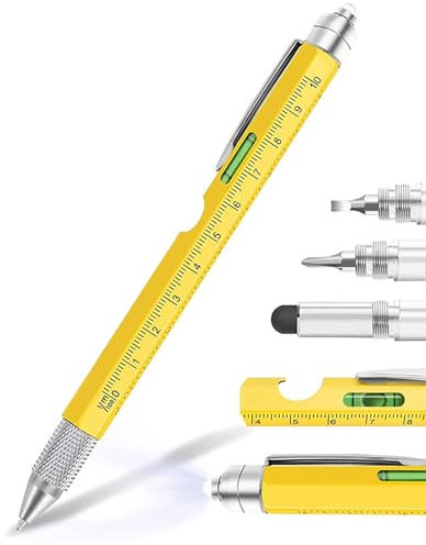 HRLORK 9 in 1 Multi Tool Pen Gifts for Men Gadgets Accessories Multitool Pen with Screwdriver Ballpoint Stylus Kit Valentines Gifts for Him Dad Birthday Gifts(Yellow)