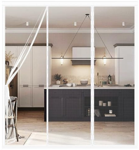 Moustiquaire Porte Fenetre Aimantée Magnetique, Double Ouverture Latérale, Fermeture Automatique, Sans Perçage, Convient pour porte d'entrée, porte arrière, Bianco, 240(80/80/80)210cm